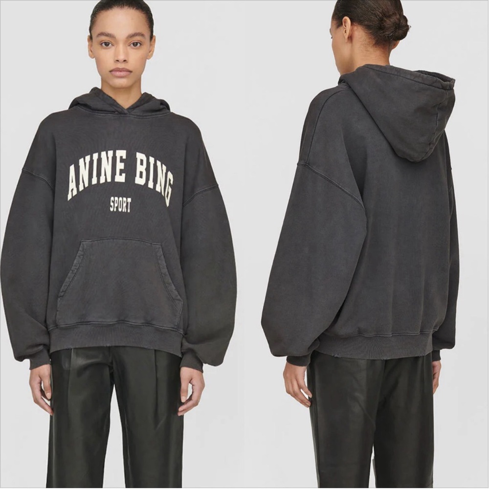 ANINE BING Harvey Washed Black Hoodie SZ S